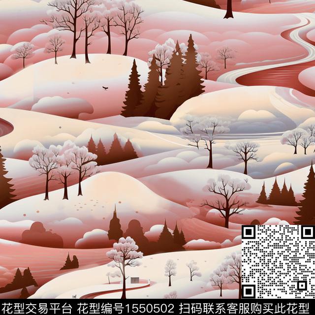 ZZ424 p v 2.jpg - 1550502 - 风景 雪景 树木 - 数码印花花型 － 女装花型设计 － 瓦栏