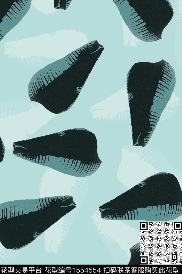 贝壳抽象3.jpg - 1554554 - 动物纹 贝壳 抽象 - 传统印花花型 － 女装花型设计 － 瓦栏