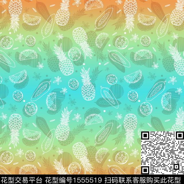 01025.jpg - 1555519 - 菠萝 水果 渐变 - 数码印花花型 － 泳装花型设计 － 瓦栏