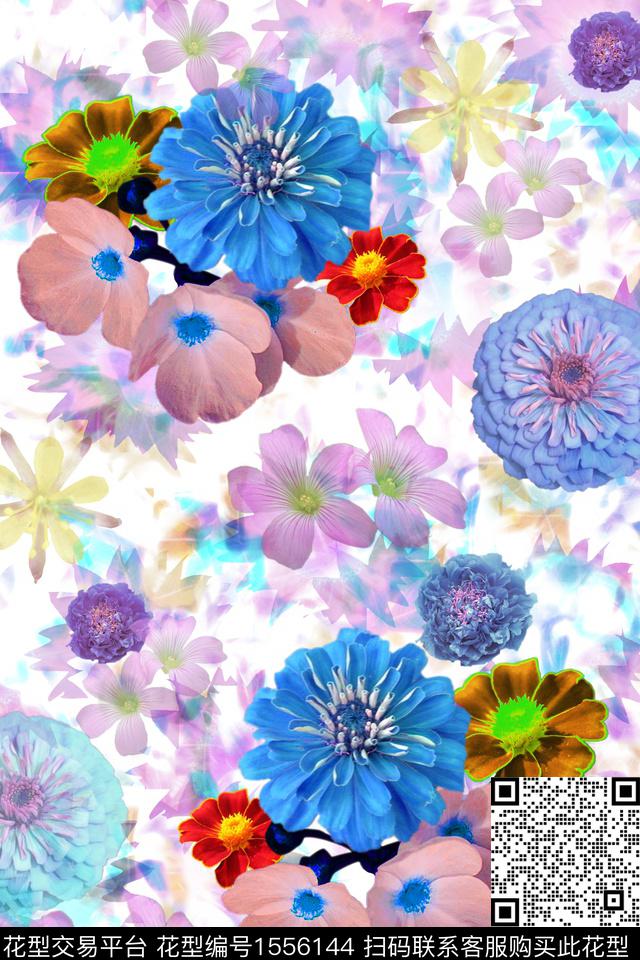 热带花卉组合.jpg - 1556144 - 满版散花 花卉 底纹 - 数码印花花型 － 女装花型设计 － 瓦栏