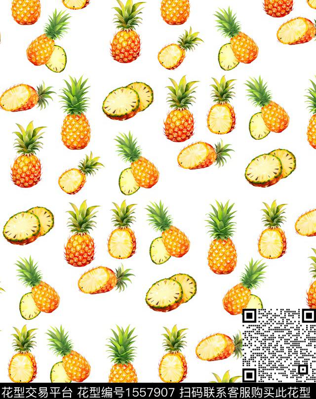 菠萝.jpg - 1557907 - 菠萝 水果 热带 - 数码印花花型 － 泳装花型设计 － 瓦栏