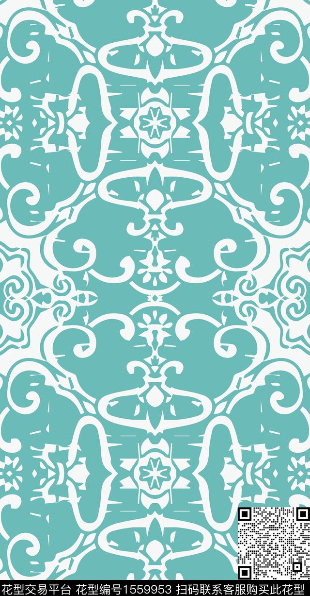 围巾2.jpg - 1559953 - 吉祥图案 简约 长巾 - 数码印花花型 － 长巾花型设计 － 瓦栏