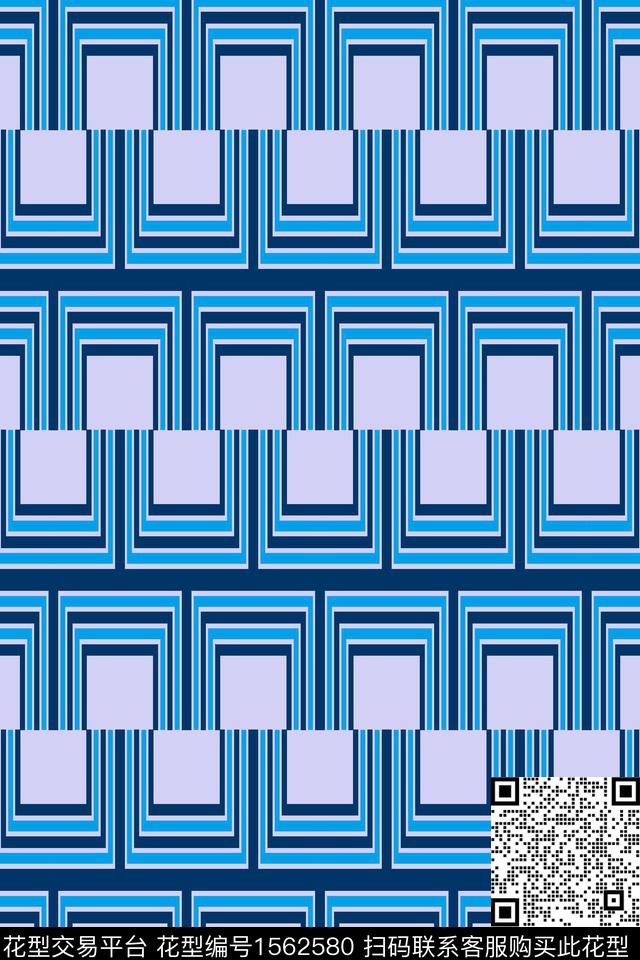 生不逢时.jpg - 1562580 - 格子 几何 蓝色 - 数码印花花型 － 男装花型设计 － 瓦栏