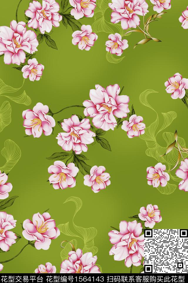 HDS-Y23071847.jpg - 1564143 - 跳接 花卉 线条 - 数码印花花型 － 女装花型设计 － 瓦栏