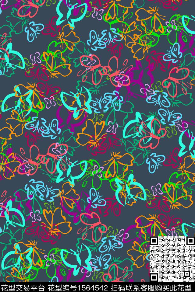 未标题-95.jpg - 1564542 - 蝴蝶 线条 抽象 - 传统印花花型 － 男装花型设计 － 瓦栏