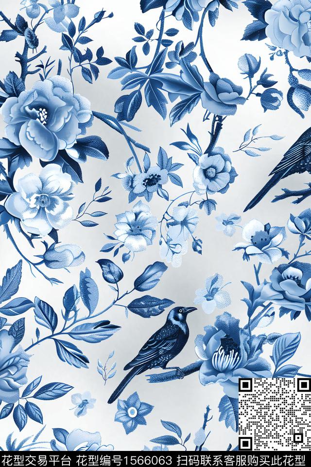 2.jpg - 1566063 - 花卉 鸟 旗袍 - 数码印花花型 － 女装花型设计 － 瓦栏