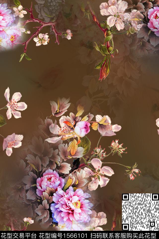 WX2401.jpg - 1566101 - 花卉 旗袍 中国 - 数码印花花型 － 女装花型设计 － 瓦栏