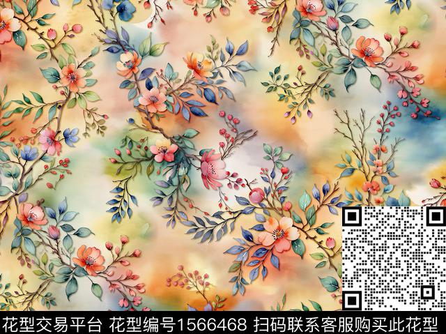 sj240401ps5.jpg - 1566468 - 花卉 满版散花 绘画 - 数码印花花型 － 女装花型设计 － 瓦栏