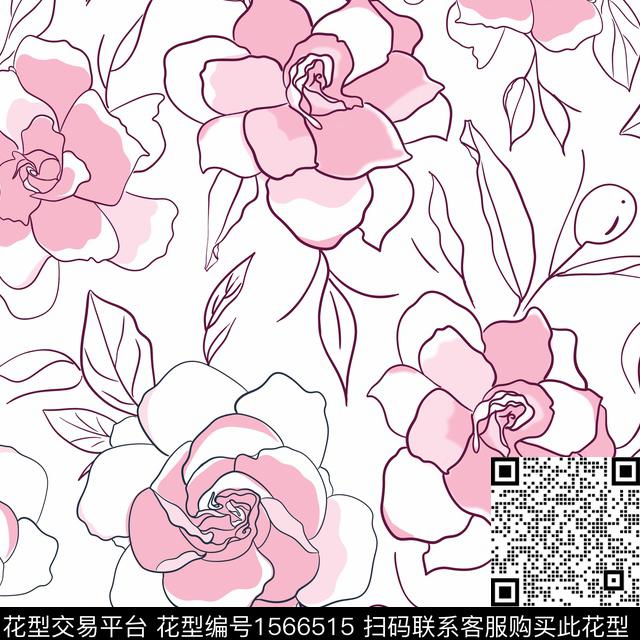 粉大花.jpg - 1566515 - 大花 花卉 床品 - 数码印花花型 － 床品花型设计 － 瓦栏