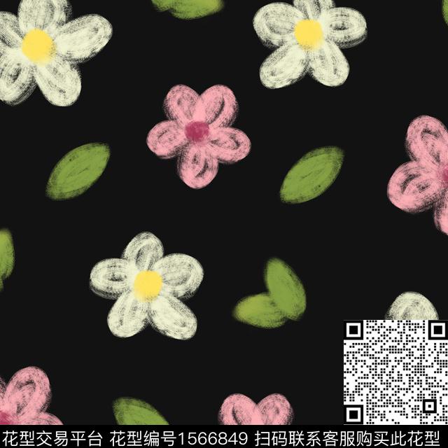 00007.jpg - 1566849 - 笔触花卉 手绘花卉 黑底花卉 - 数码印花花型 － 女装花型设计 － 瓦栏