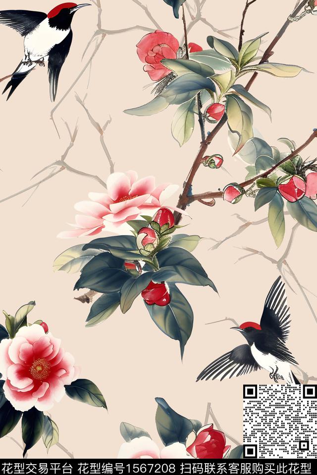 3.jpg - 1567208 - 花卉 鸟 旗袍 - 数码印花花型 － 女装花型设计 － 瓦栏