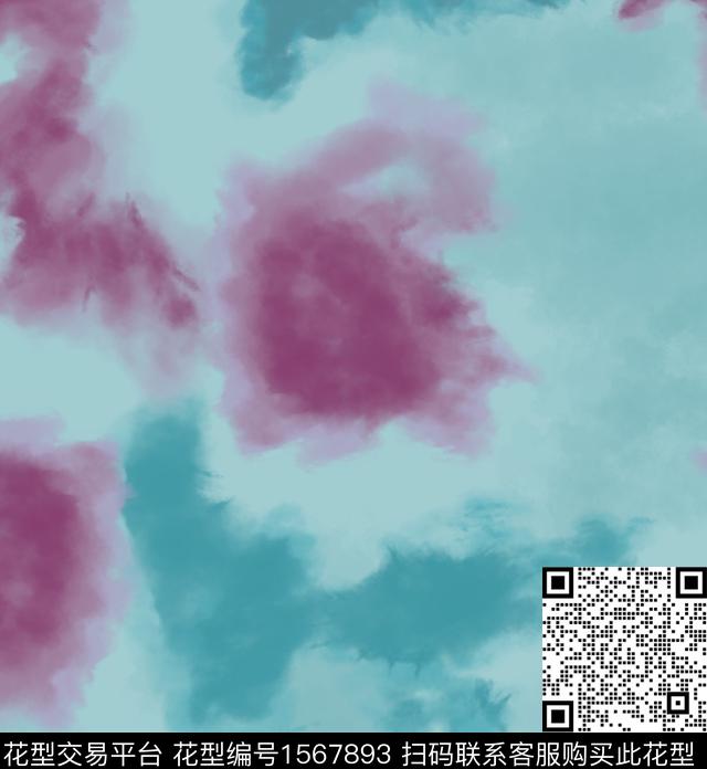 064-紫蓝扎染.jpg - 1567893 - 抽象 扎染花型 - 数码印花花型 － 女装花型设计 － 瓦栏