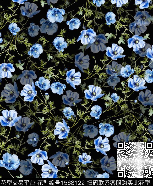 042-1.jpg - 1568122 - 雪纺 黑底花卉 小碎花 - 数码印花花型 － 女装花型设计 － 瓦栏