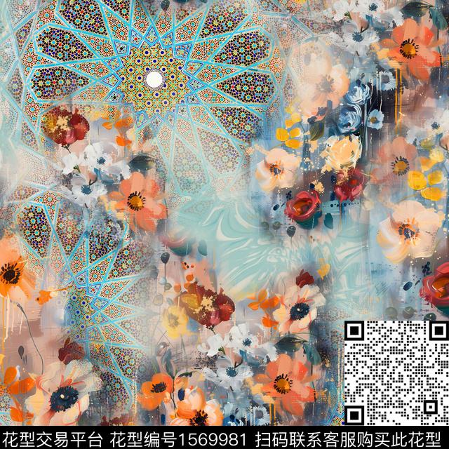 C-W-52418.jpg - 1569981 - 底纹 水彩花卉 水彩 - 数码印花花型 － 女装花型设计 － 瓦栏