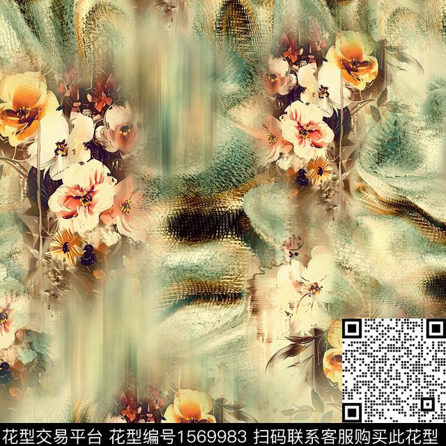 C-W-52420.jpg - 1569983 - 雪纺 水彩花卉 水彩 - 数码印花花型 － 女装花型设计 － 瓦栏