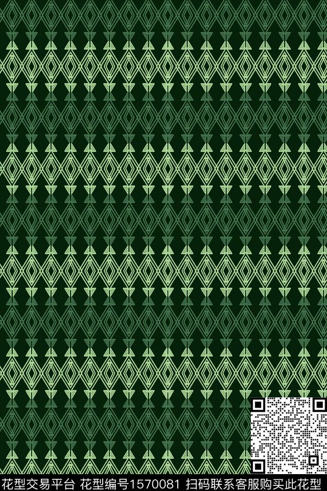 笔走龙蛇.jpg - 1570081 - 绿色 民族风 几何 - 数码印花花型 － 男装花型设计 － 瓦栏