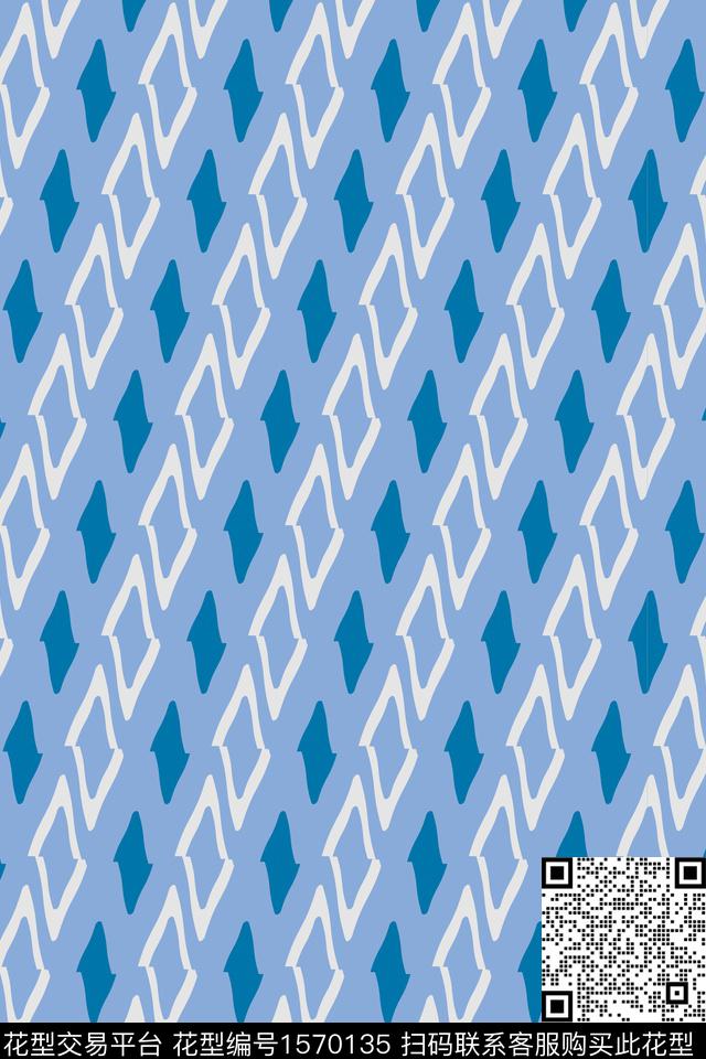 心领神会.jpg - 1570135 - 几何 蓝色 格子 - 传统印花花型 － 女装花型设计 － 瓦栏