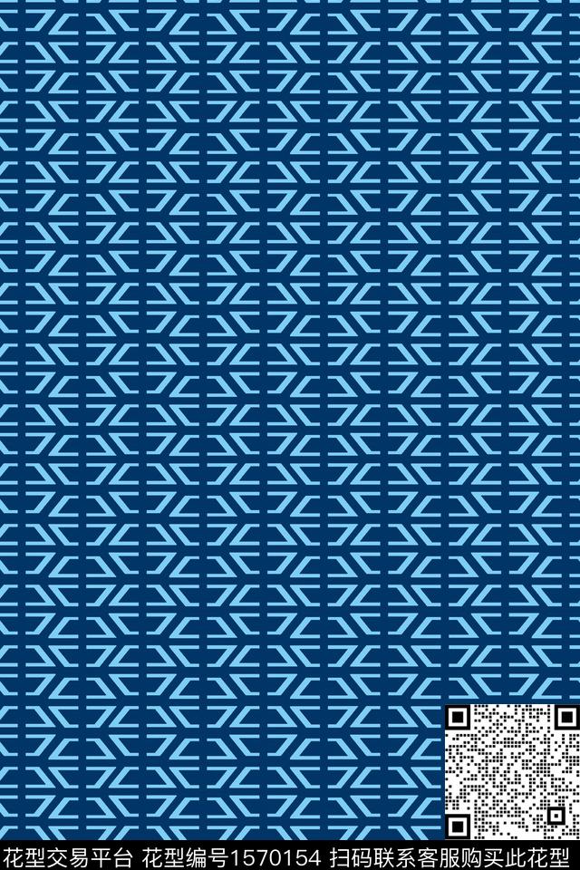 替天行道.jpg - 1570154 - 几何 蓝色 格子 - 传统印花花型 － 男装花型设计 － 瓦栏