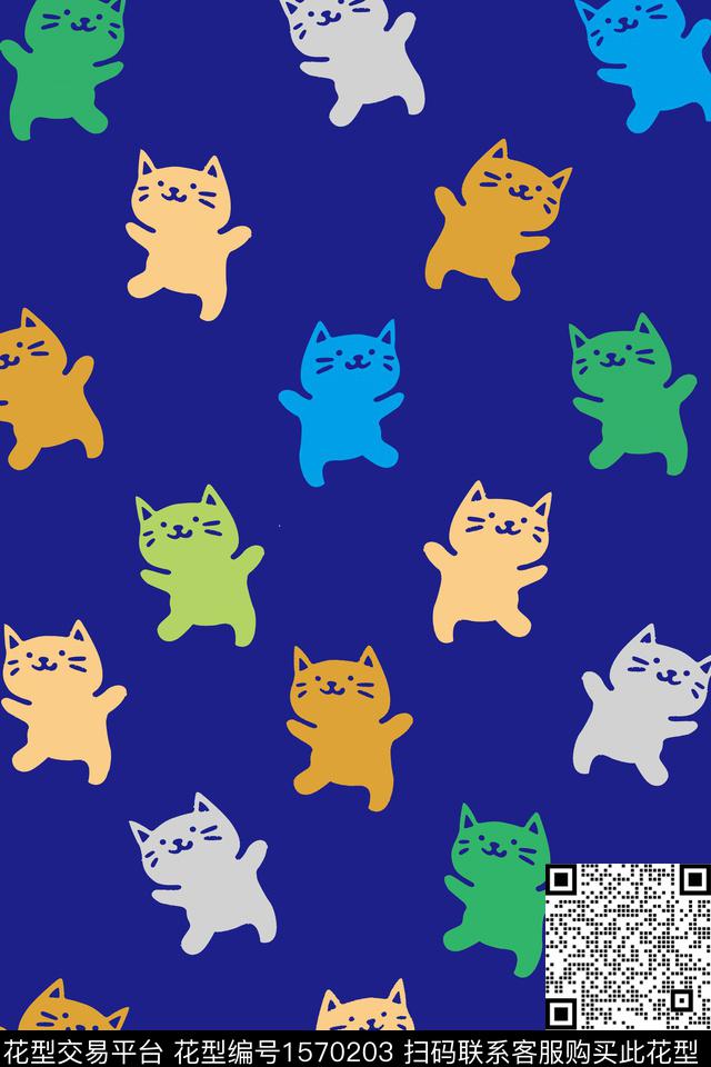 照猫画虎.jpg - 1570203 - 趣味 卡通 猫 - 传统印花花型 － 童装花型设计 － 瓦栏