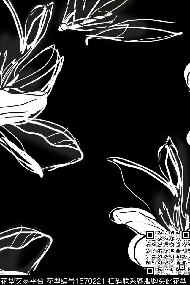 9.jpg - 1570221 - 抽象花卉 黑白花型 大花 - 数码印花花型 － 女装花型设计 － 瓦栏