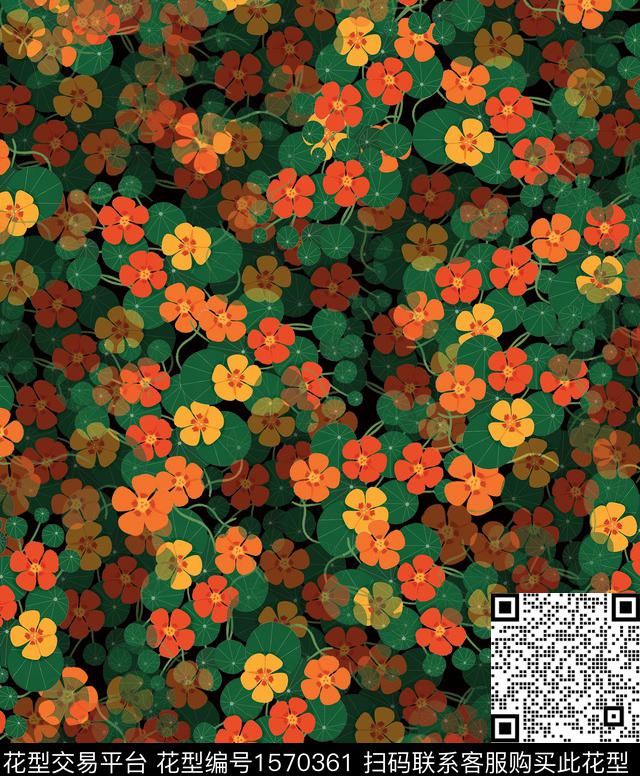 050-2.jpg - 1570361 - 花卉 小碎花 黑底花卉 - 数码印花花型 － 女装花型设计 － 瓦栏