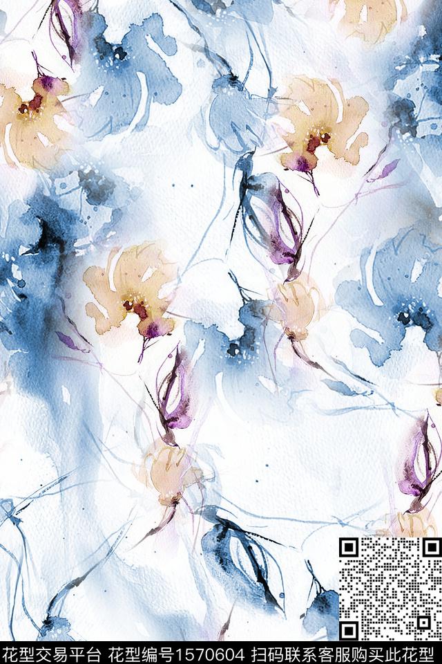 WC03235.jpg - 1570604 - 水彩 水彩花卉 抽象花卉 - 数码印花花型 － 女装花型设计 － 瓦栏