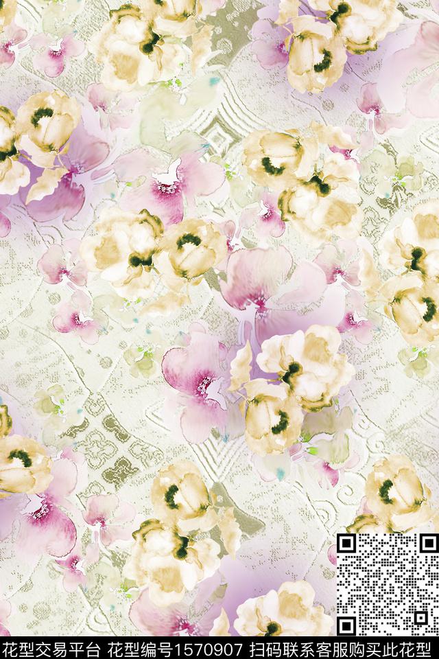 WC03253.jpg - 1570907 - 花卉 水彩花卉 底纹 - 数码印花花型 － 女装花型设计 － 瓦栏