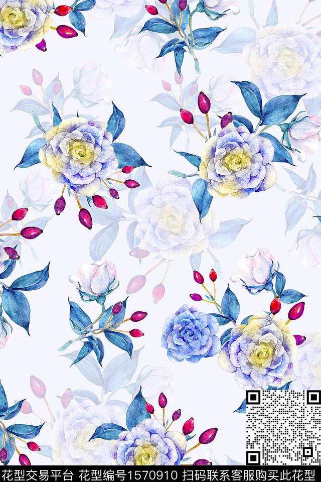 WC03256.jpg - 1570910 - 花卉 水彩花卉 影花 - 数码印花花型 － 女装花型设计 － 瓦栏