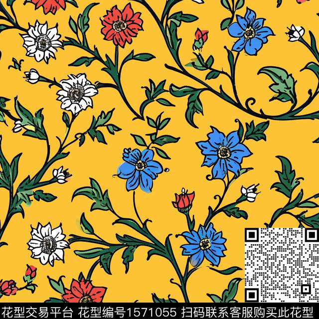 CS240800402-1.jpg - 1571055 - 花卉 线条花卉 枝叶 - 数码印花花型 － 女装花型设计 － 瓦栏