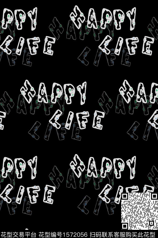快乐生活.jpg - 1572056 - 字母 黑白 剪影 - 传统印花花型 － 童装花型设计 － 瓦栏