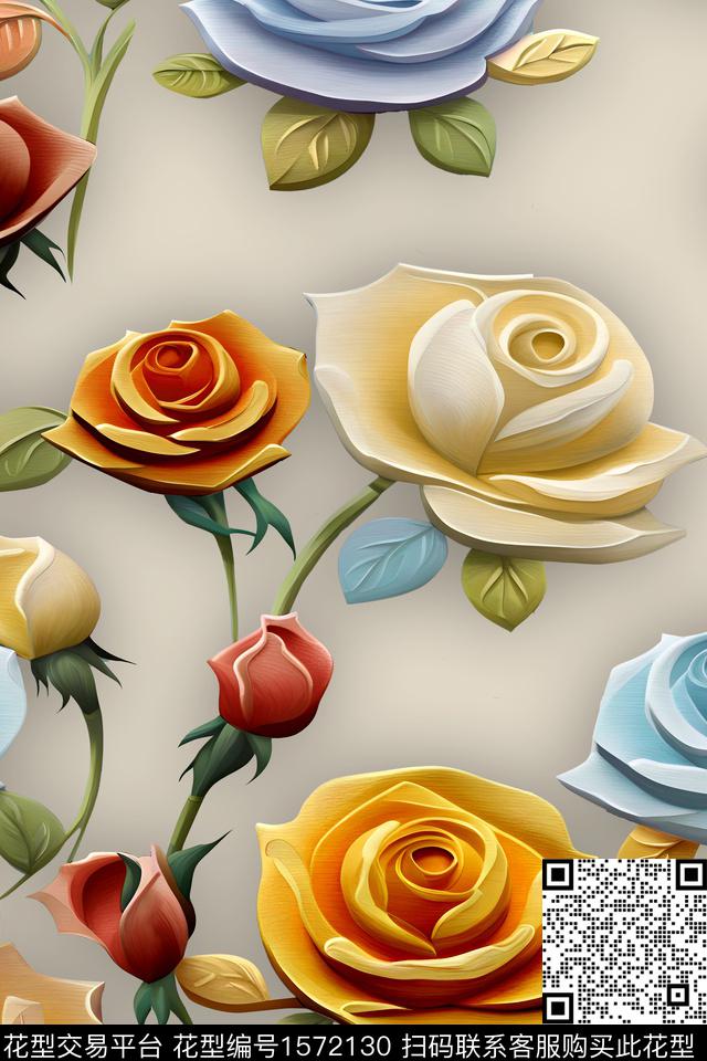 未标题-1.jpg - 1572130 - 大花 花卉 立体花卉 - 数码印花花型 － 女装花型设计 － 瓦栏