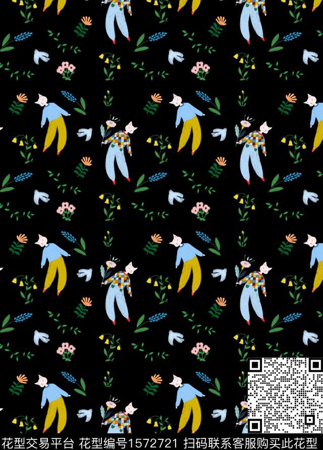 跳舞的猫咪.jpg - 1572721 - 花卉 趣味 动物 - 数码印花花型 － 童装花型设计 － 瓦栏