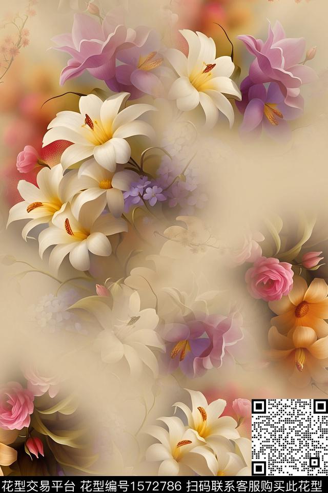 44.jpg - 1572786 - 花卉 影花 跳接 - 数码印花花型 － 女装花型设计 － 瓦栏