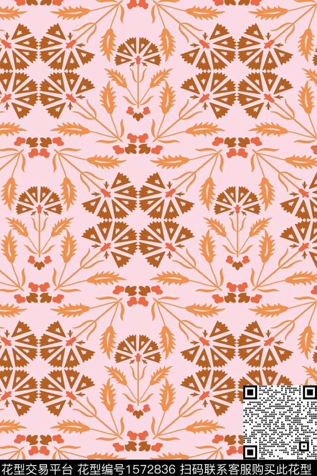 桥连四海.jpg - 1572836 - 民族纹样 民族花卉 连续 - 传统印花花型 － 女装花型设计 － 瓦栏