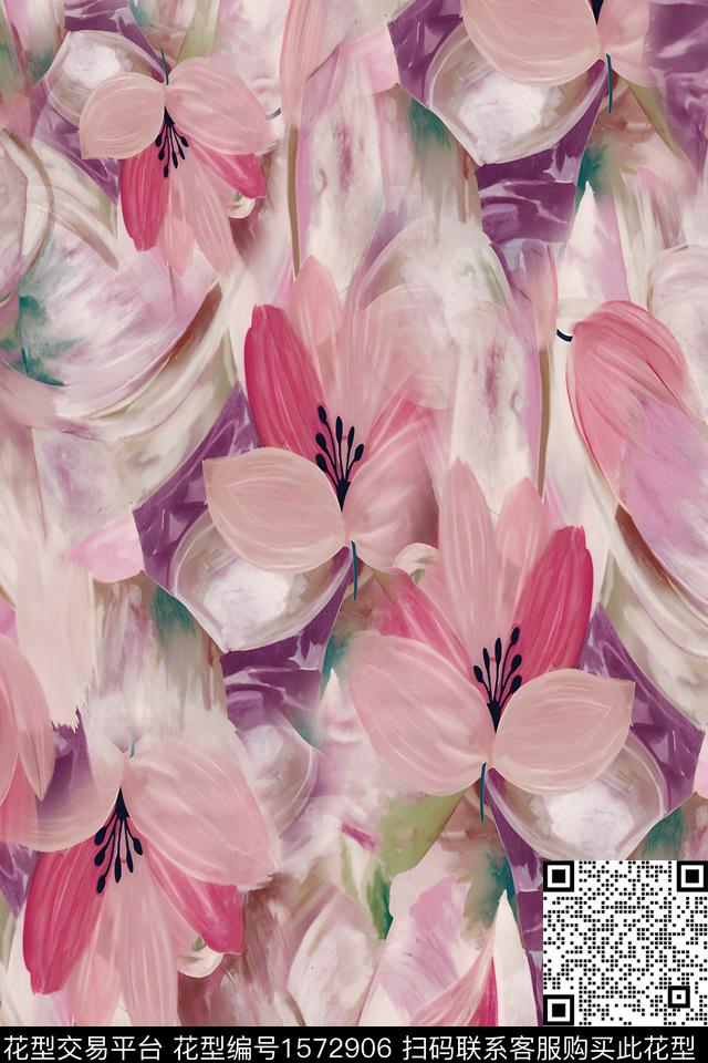 45.jpg - 1572906 - 手绘大花 花卉 抽象花卉 - 数码印花花型 － 女装花型设计 － 瓦栏