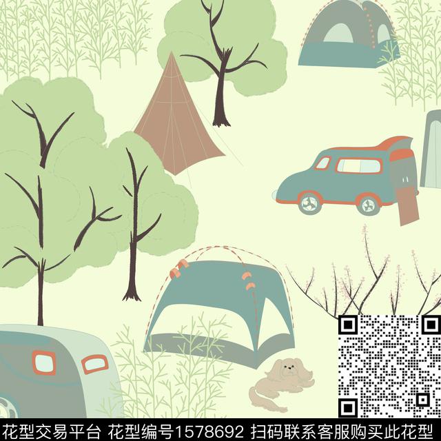 camping.jpg - 1578692 - 趣味 帐篷 春夏花型 - 数码印花花型 － 墙纸花型设计 － 瓦栏