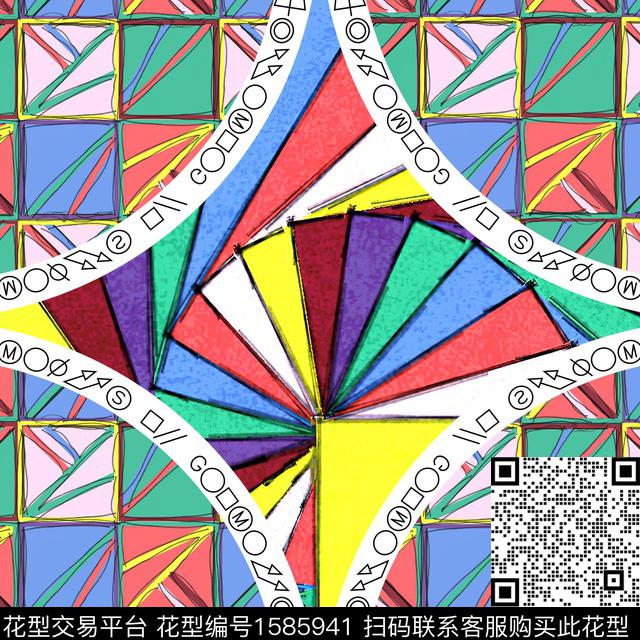 WaLan-Geometric[Pattern].jpg - 1585941 - 彩色几何 炫彩 字母 - 数码印花花型 － 方巾花型设计 － 瓦栏