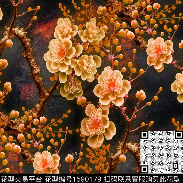 R2420005A.jpg - 1590179 - 梅花 肌理 绿色系 - 数码印花花型 － 女装花型设计 － 瓦栏