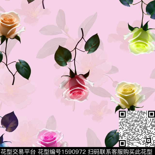 wq00029.jpg - 1590972 - 花卉 影花 - 数码印花花型 － 女装花型设计 － 瓦栏