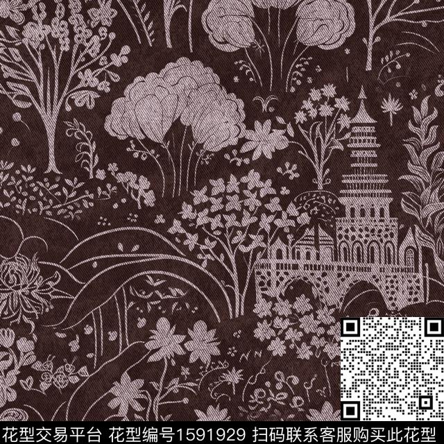 ZYT0142.jpg - 1591929 - 建筑 牛仔 花卉 - 数码印花花型 － 女装花型设计 － 瓦栏