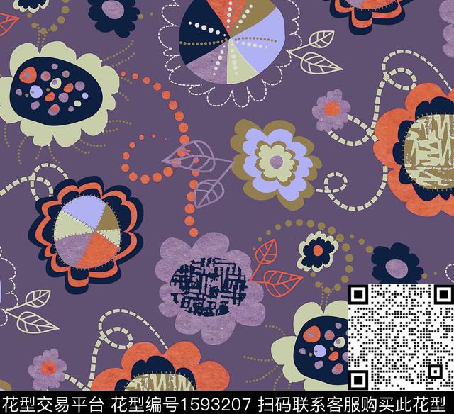 AM19L880 big pattern v v.jpg - 1593207 - 花卉 抽象花卉 波点 - 数码印花花型 － 礼品花型设计 － 瓦栏