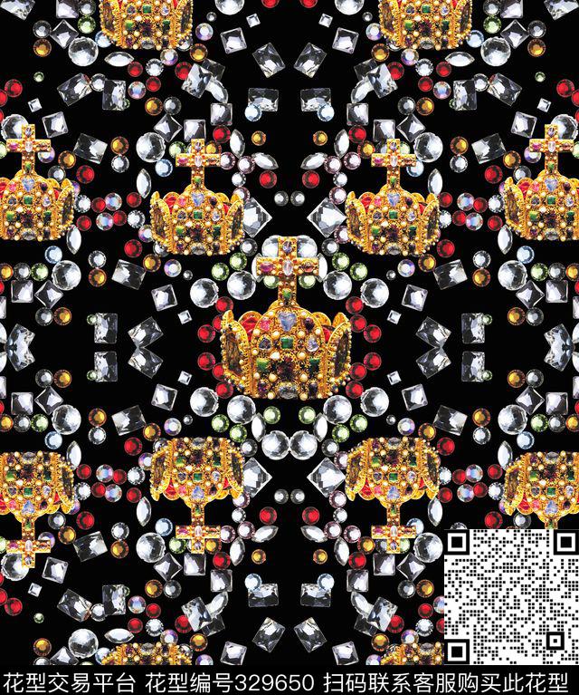 宝石皇冠对称系列.jpg - 329650 - 宝石类 - 数码印花花型 － 女装花型设计 － 瓦栏