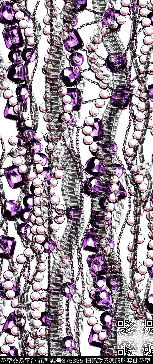 珠宝链条珍珠宝石组合 - 375335 - 珠宝 服饰 宝石 - 数码印花花型 － 女装花型设计 － 瓦栏