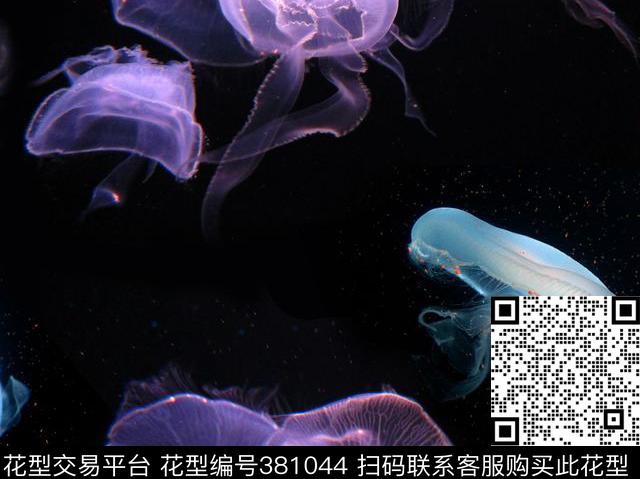 深海夜光复古水母海洋生物潮流文艺男装花型 - 381044 - 潮流 复古 海洋 - 数码印花花型 － 女装花型设计 － 瓦栏