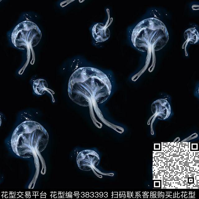 复古水母海洋生物潮流男装秋冬花型 - 383393 - 潮流 复古 海洋 - 数码印花花型 － 女装花型设计 － 瓦栏