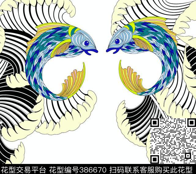 浪花鱼. - 386670 - 休闲 - 传统印花花型 － 女装花型设计 － 瓦栏