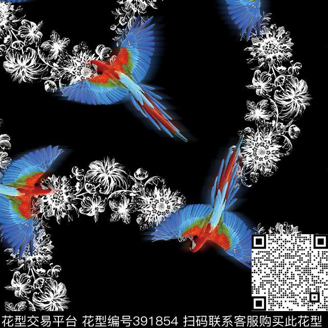 鸟之羽 - 391854 - 流行时尚 鹦鹉 流行风格 - 数码印花花型 － 女装花型设计 － 瓦栏