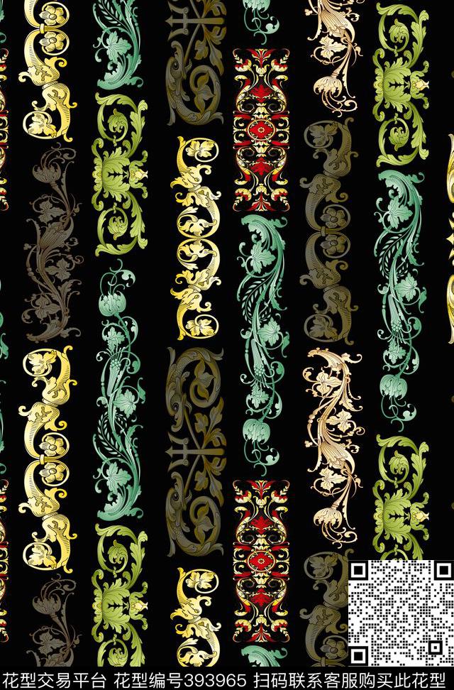 民族风竖条变形花 - 393965 - 民族风 变形花 古典中国风 - 数码印花花型 － 女装花型设计 － 瓦栏
