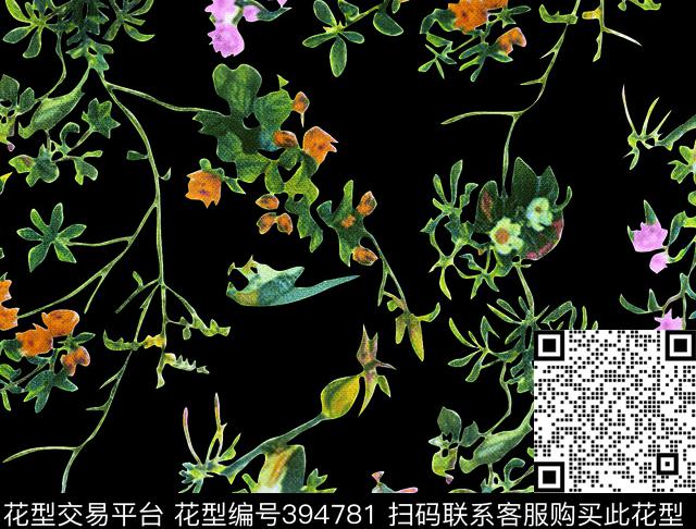 数码花型 - 394781 - 抽象 花朵 - 数码印花花型 － 女装花型设计 － 瓦栏