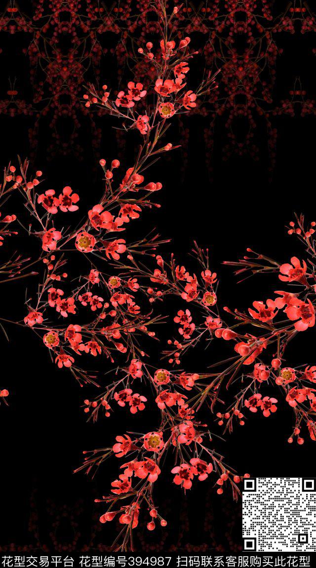 定位红色 假花 - 394987 - 花卉 定位 红色 - 数码印花花型 － 女装花型设计 － 瓦栏